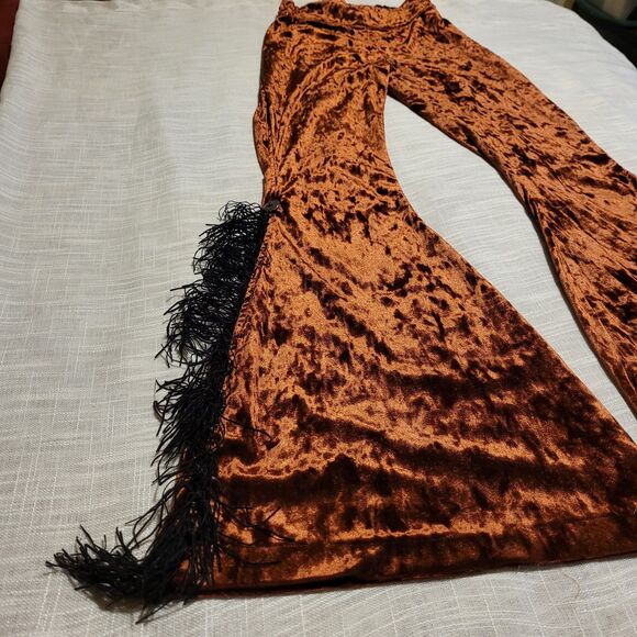 Silverado Velvet Flare Bell Bottom Pants Womens Size Medium Brown Fringed - Picture 3 of 10